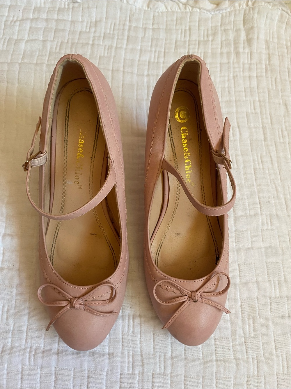 CHASE + CHLOE Blush Pink Mary Jane Heels with Bow Accent